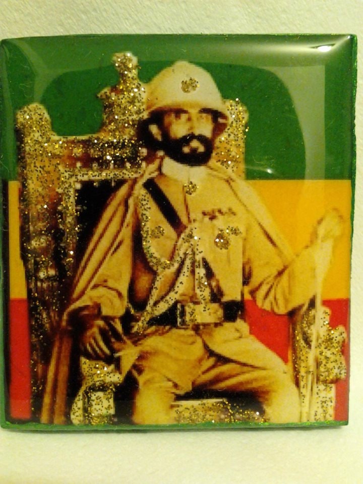 Handcarved Wooden Rastafari Green, Gold and Red Badge