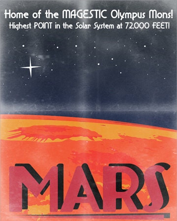 Retro Sci-Fi Mars Travel Poster - 8x10 Print