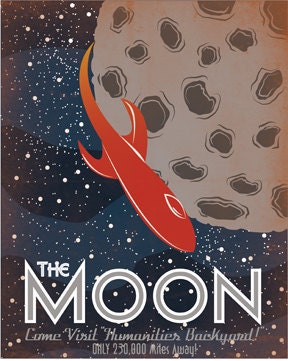 Retro Sci-Fi Moon Travel Poster - 8x10 Print