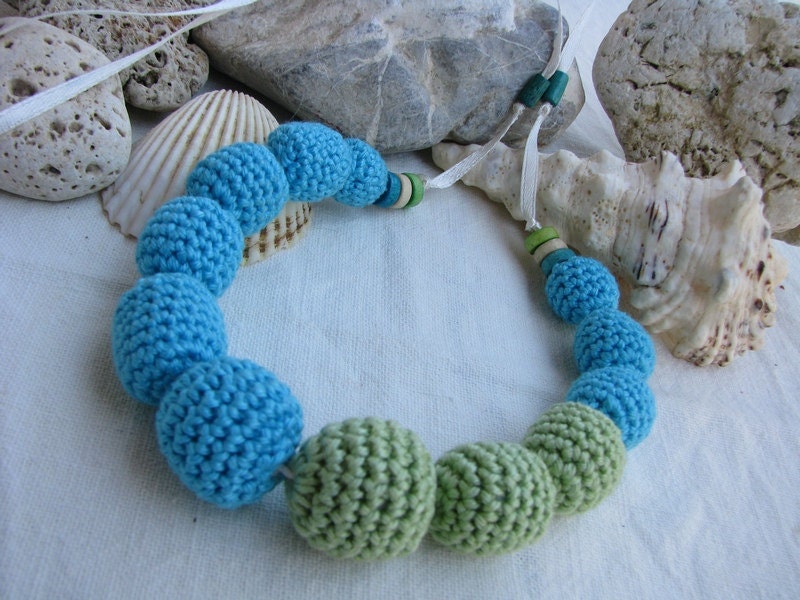 Crochet necklace -  turquoise and light green - Cottage Chic - Summer Fashion