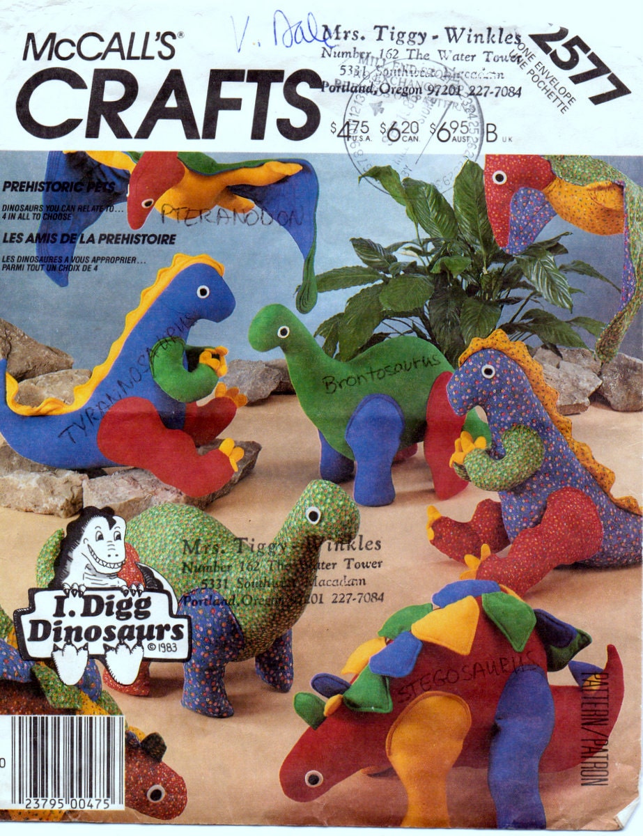 Vintage Sewing Pattern Dinosaurs McCall's 2577 Complete