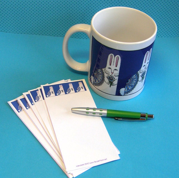 Bon Appetit Bunny Rabbit Coffee Mug and Memos Gift Set