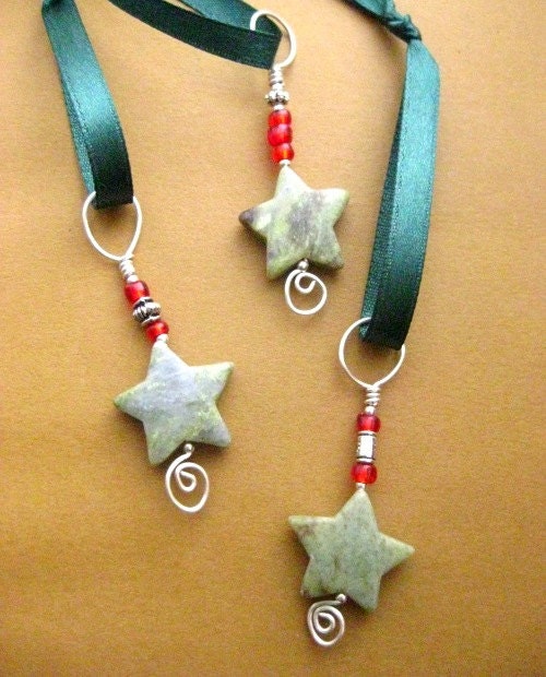 Irish Christmas Stars. Connemara Marble Set of 3 Ornaments. Tree Decorations from Ireland.