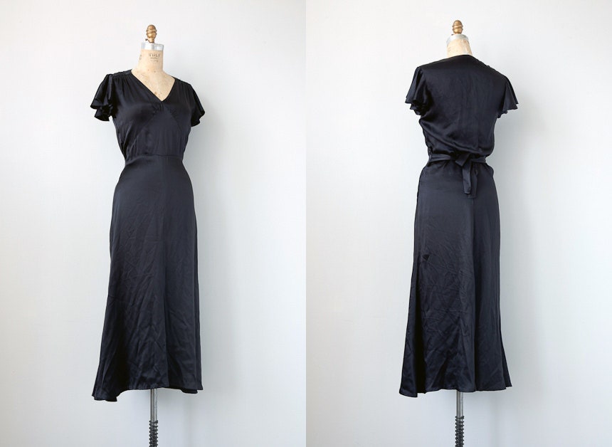 vintage 1930s dress / vintage 1930s inspired dress / black silk vintage dress