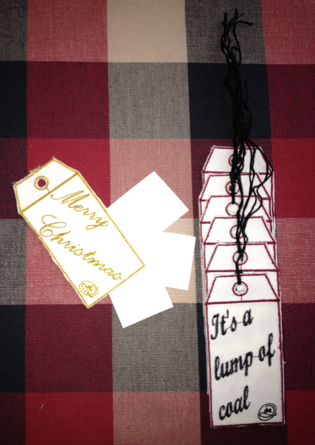 Set of 3 - Homemade Embroidery It's a lump of coal, Gift Tags - Reusable