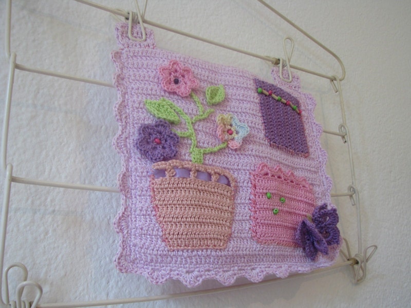 Organizer in lilac, pink, lavender, peach and purple with flowers and butterfly - unique christmas gift -room decor for girls