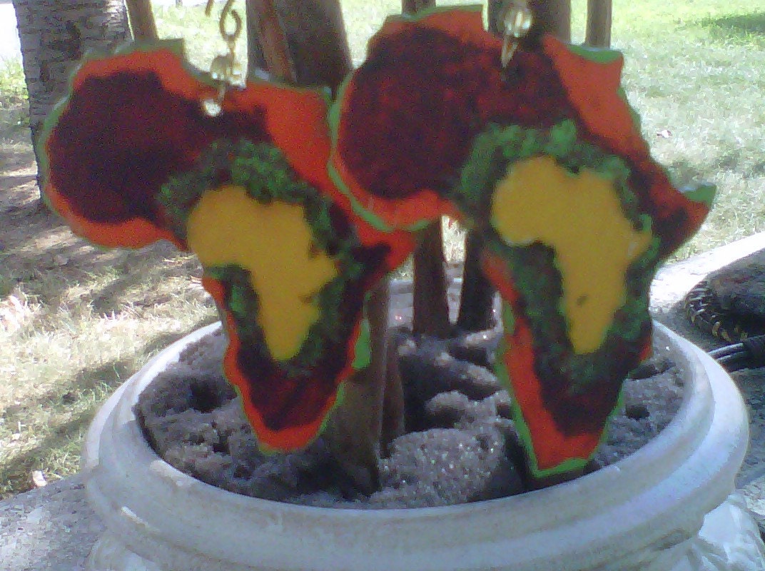 Fiesta- Africa Wood Earrings-Hand Painted-Free Shipping