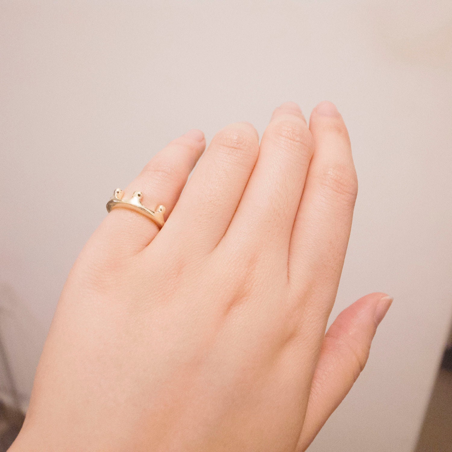 Gold Plated Crown Ring for Small Finger   - Size Adjustable