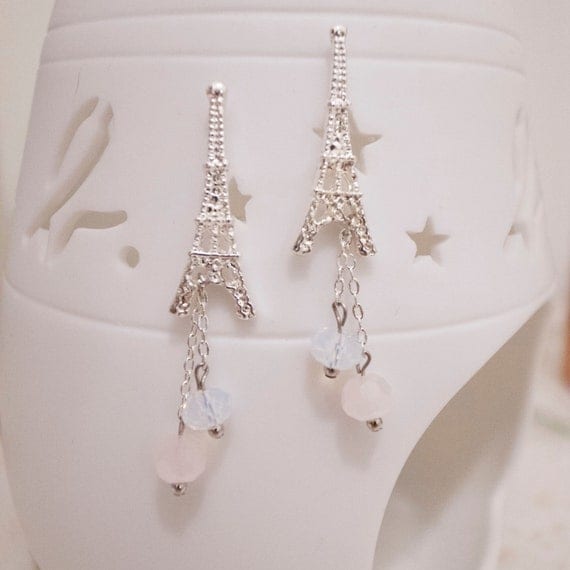 Romantic Silver Plated Eiffel Tower with Swarovski Crystal Earrings