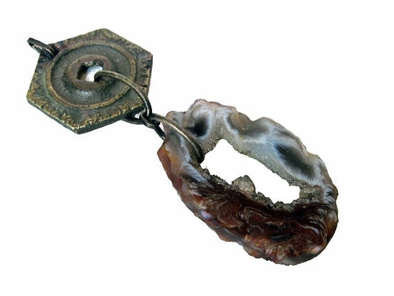 The History of Time. Victorian Tribal Rustic Antique Bronze Hardware and Druzy Geode Slab.