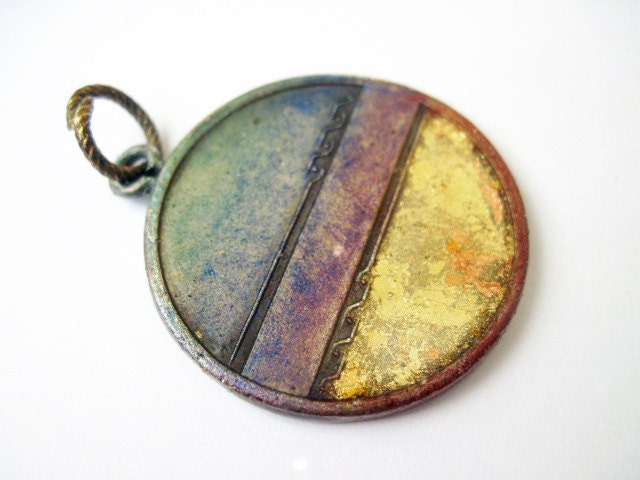 Beyond Ideas. Cosmic Medal Pendant with Faux Raku and Gold Leaf.