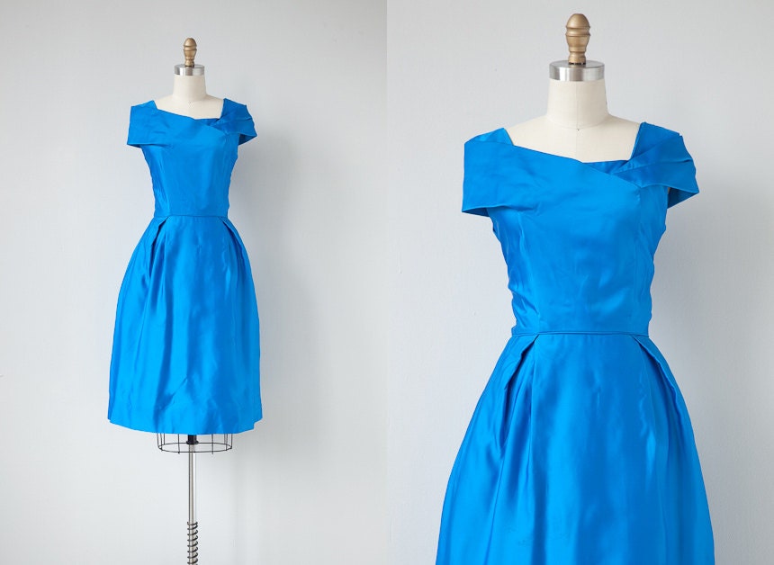 vintage 1960s dress / 1960s vintage dress / vintage 60s cocktail dress / blue formal dress