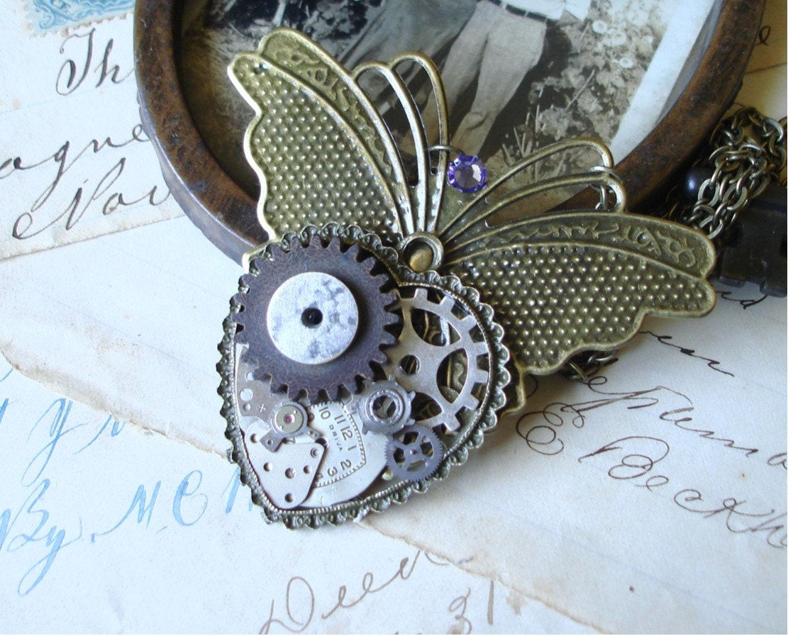 At the Butterfly Ball - Steampunk Butterfly Necklace   C cd/211