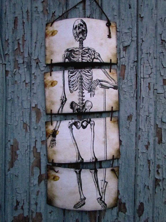 Halloween Skeleton Banner / Sign - Vintage Science Anatomy Wall Hanging - Skeleton Banner