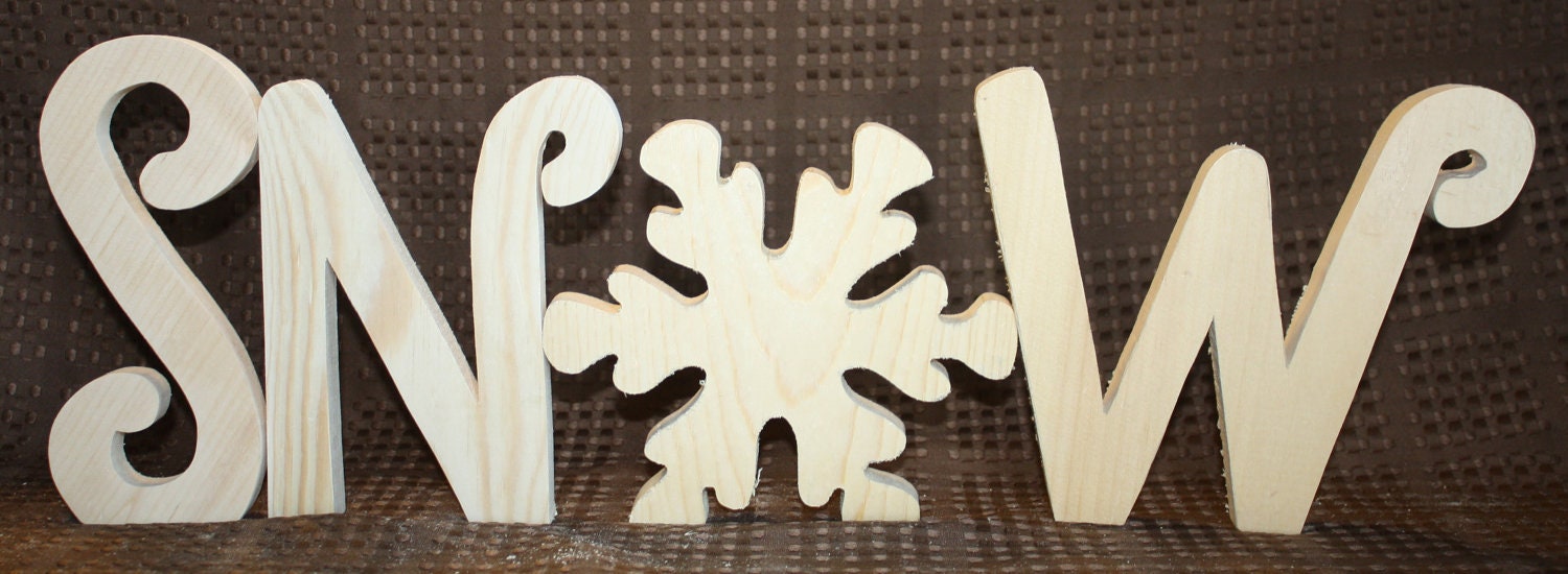 Snow unfinished wood word to decorate you home for the season 8" tall (large snow)