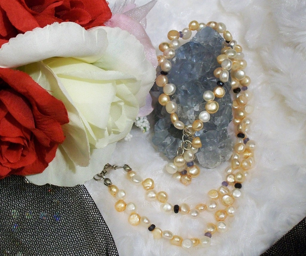Mother of Pearl Sapphire and Tanzanite Necklace Tranquil Healing