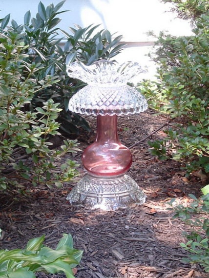 Garden art.  Garden totem.  Candle holder.  "The Sharon" is made with repurposed vintage glass.