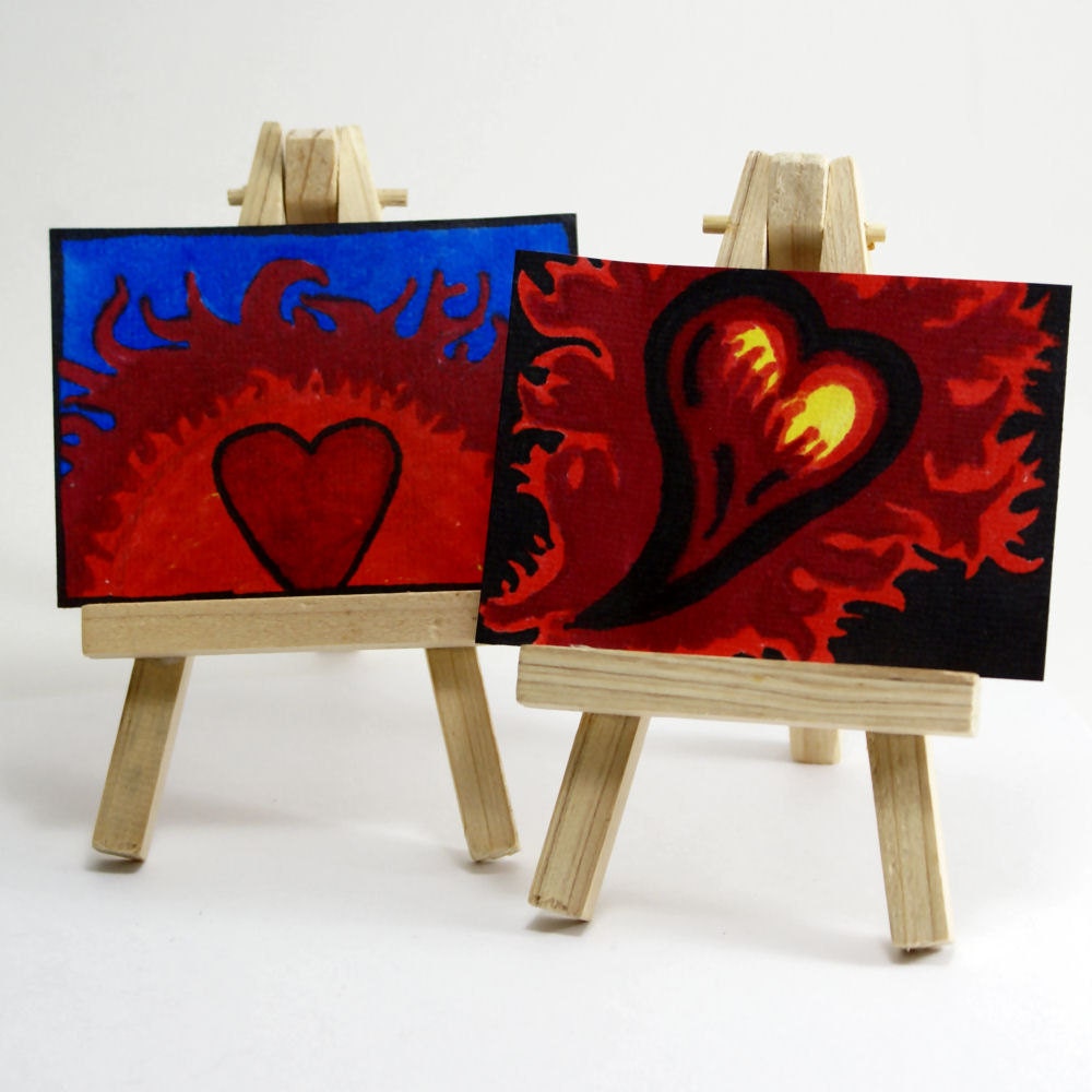 Hearts On Fire ACEO ATC Set Of 2
