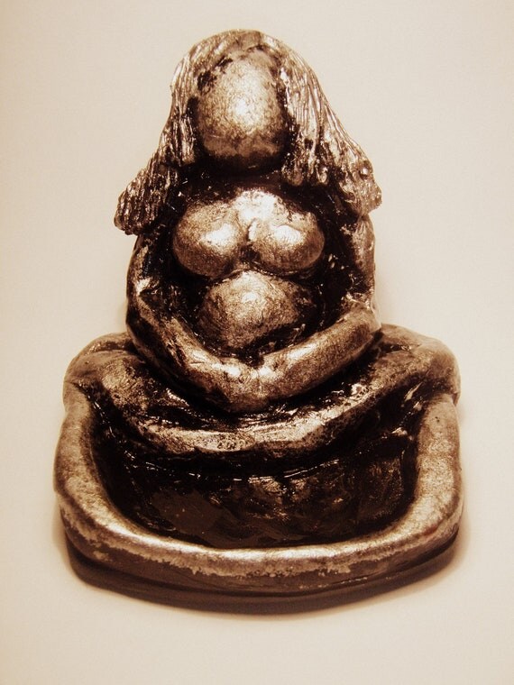 Pregnant Tarnished Silver Goddess Bowl