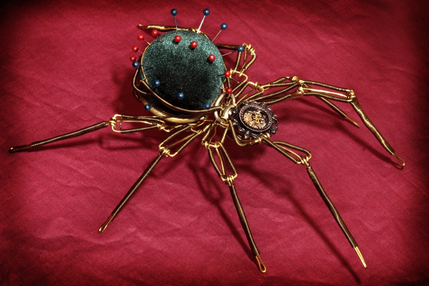 Steampunk Sclpture - Pin Cushion Spider - Christmas Nightmare - RESERVED