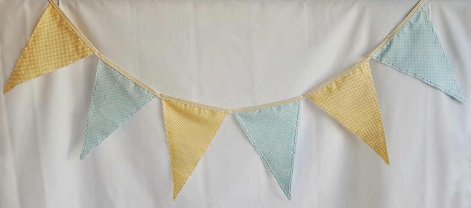 Whimsical Fabric Banner in Blue and Yellow Gingham