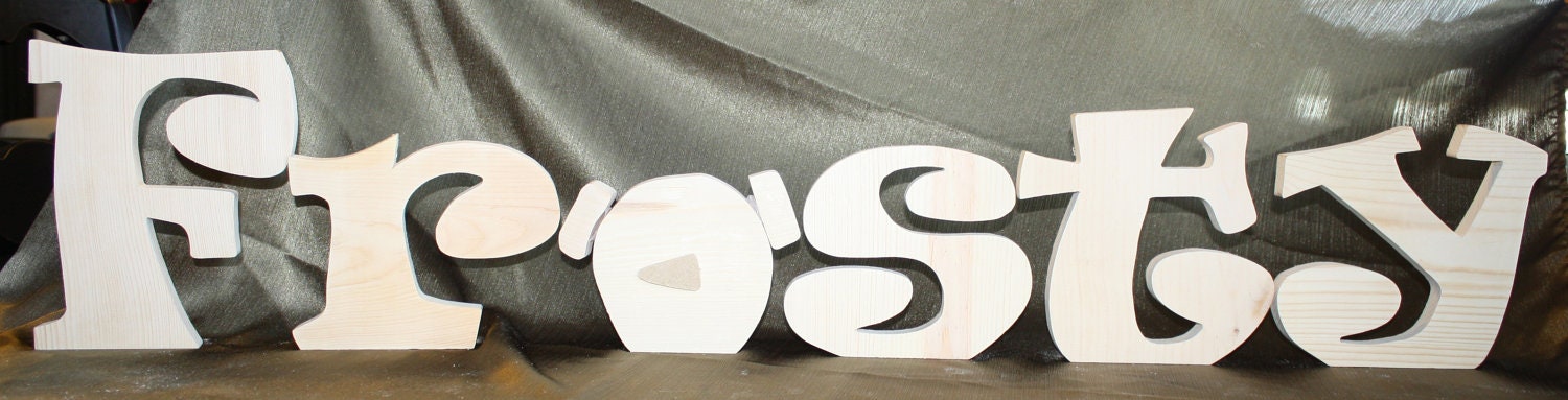 Frosty unfinished wood word to decorate you home for the season