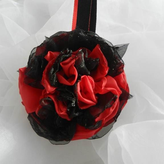 Red Black Fabric Flower Ornament