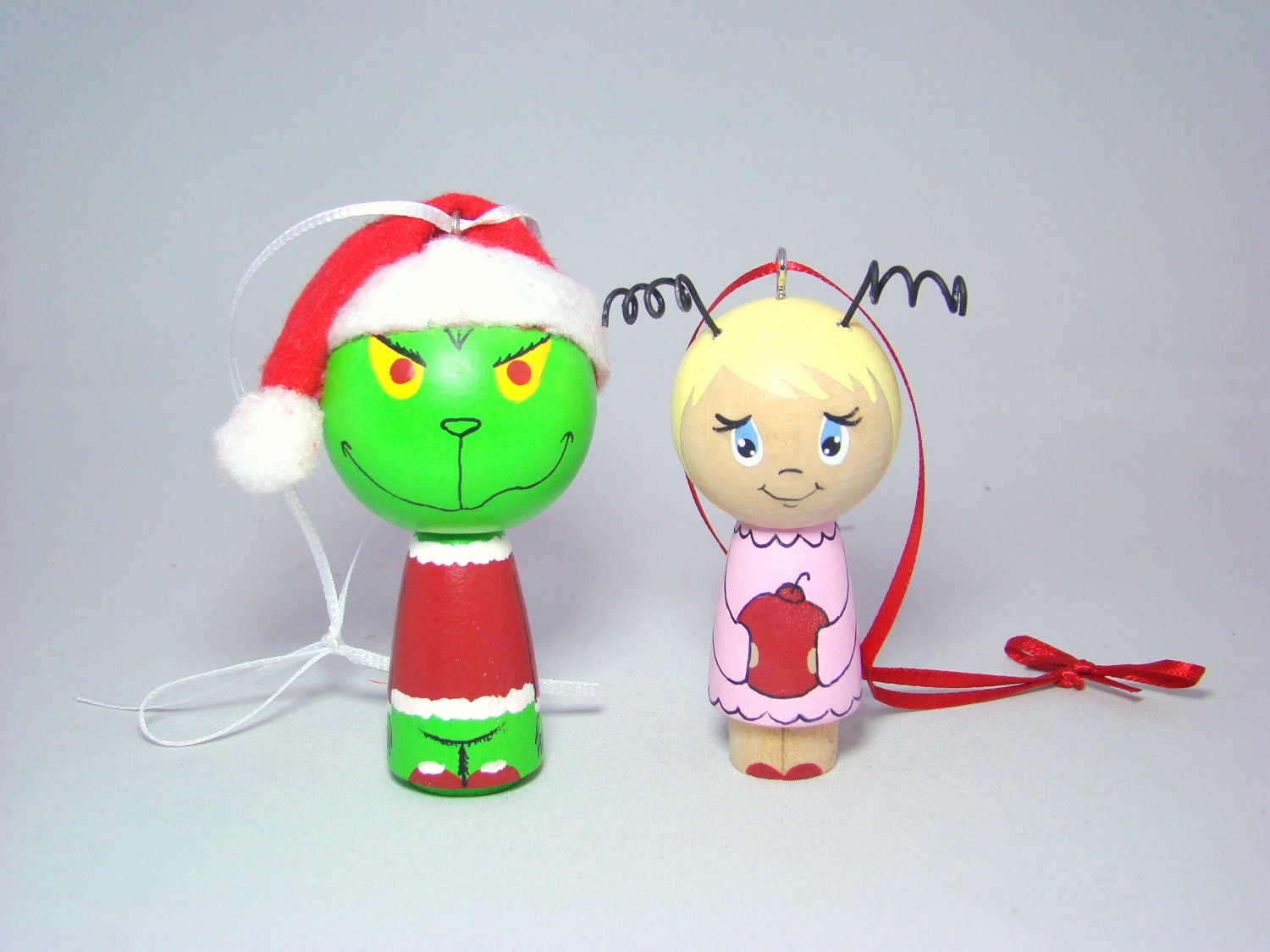 The Grinch Kokeshi Peg Doll Christmas Holiday Ornament