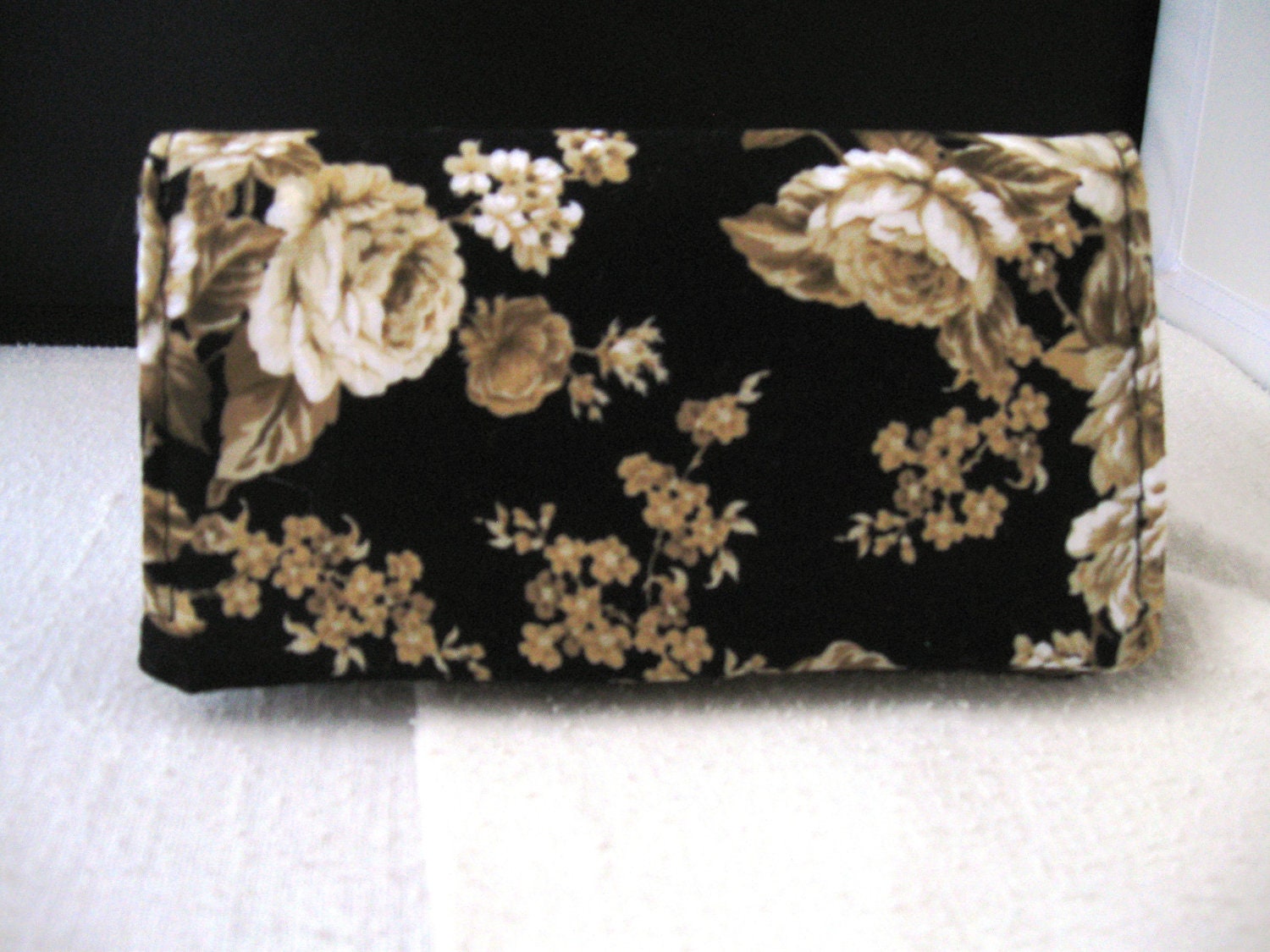 Checkbook Cover Black and Brown Floral Fabric Checkbook Cover