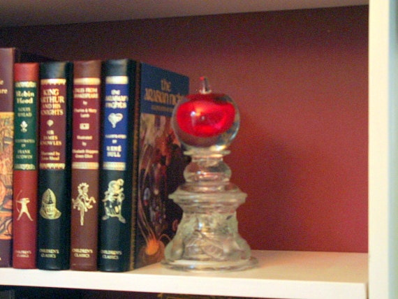 Book end. Paper weight.  "The Mighty Apple" is assembled sculpture made with repurposed glass.