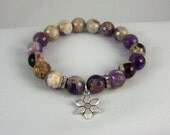 Flowery Amethyst  Bracelet, Stretch Bracelet, Yoga Inspired, Unisex, Free Shipping