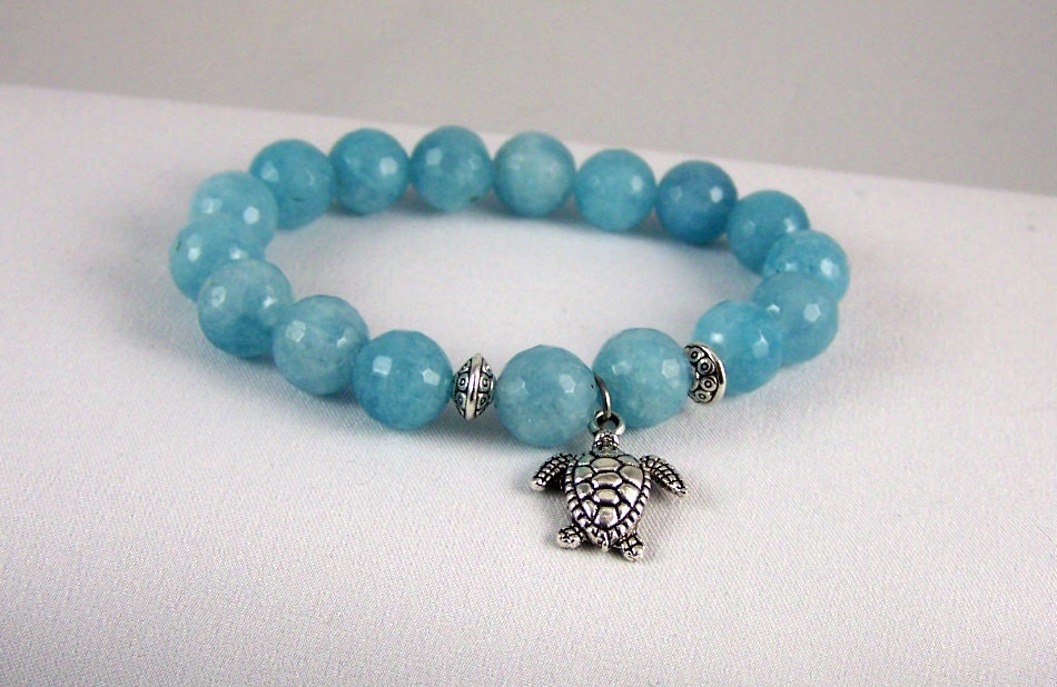 Agate Stretch Bracelet with Turtle Charm, Yoga Inspired, Stretchy Bracelet, Gift for Mom, Free Shipping