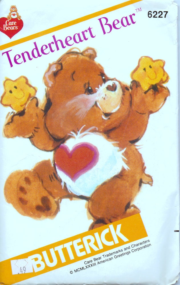 Sale 30% Off Vintage Sewing Pattern Butterick 6227 Tenderheart Bear Care Bear Plushie Complete