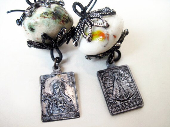 The Marys. Ceramic and Religious Medal Dangles