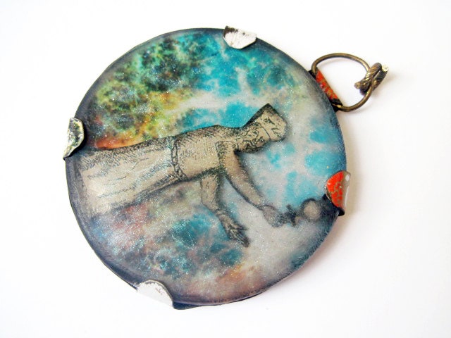 The Visionary and the Mystic. Cosmic alchemy large resin pendant.