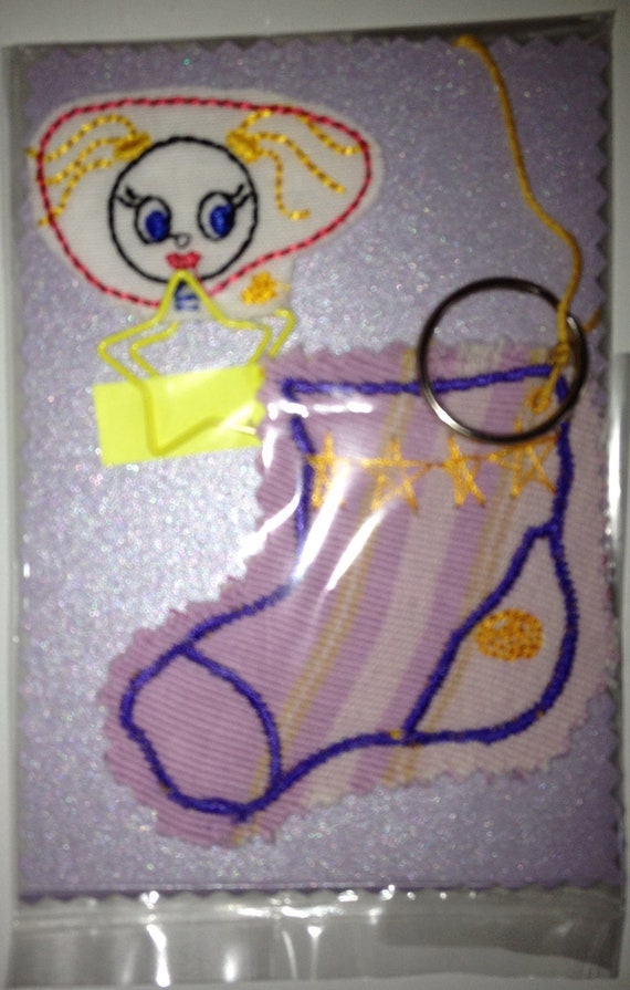 Gift Stocking Set - Key Ring Stocking pouch & Embroidery Girl, Paperclip/bookmark