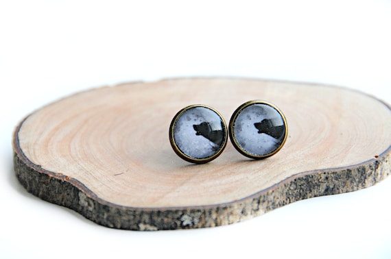 HALLOWEEN Earrings - Holwing Wolf - Handmade post earrings