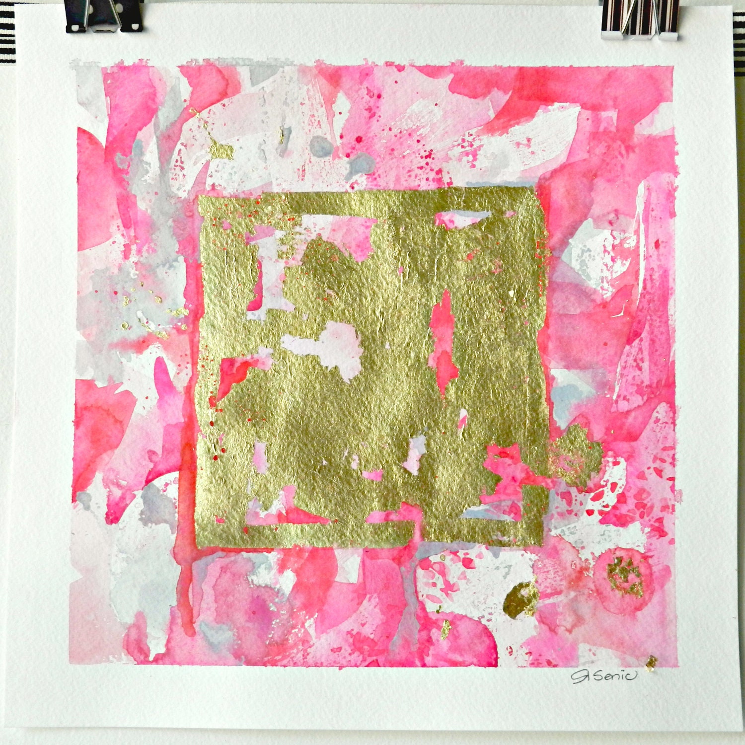 Pink Abstract Original Watercolor Painting - 12x12