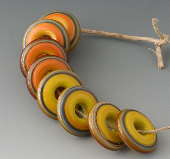 Chunky Rings - (8) Handmade Lampwork Beads - Russet, Squash