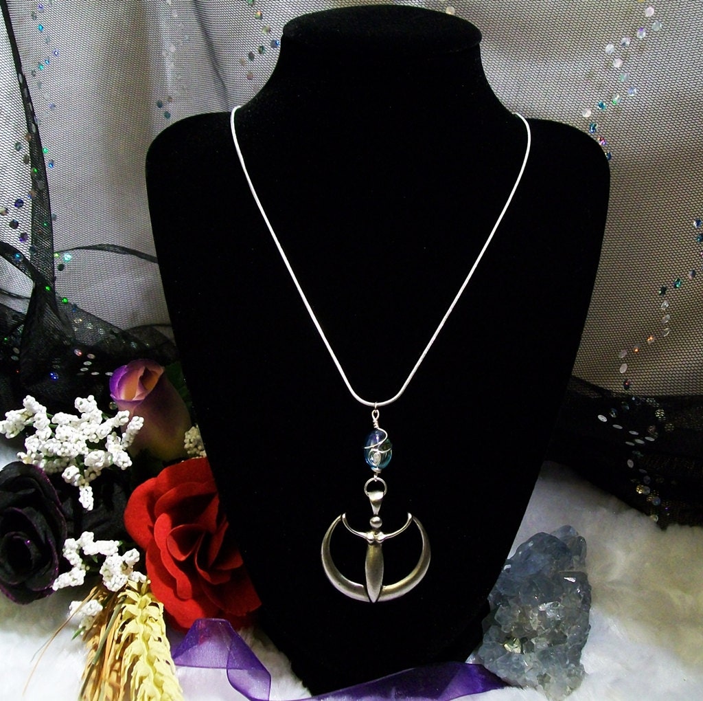Power of the Goddess Aqua Aura & Diamond Sterling Silver Necklace
