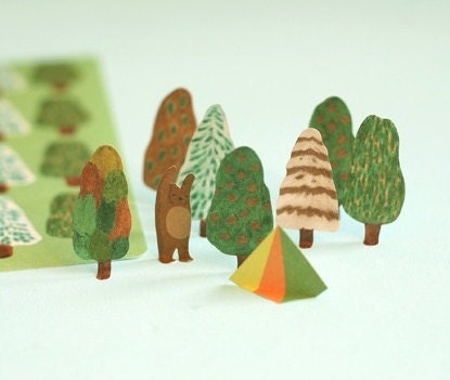 Green Forest Tree Sticker 4 Sheets Korean stationery