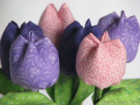 Fabric Flower Bouquet- Lavender,Pink  and Purple Tulips- Flower Arrangement- Flower Centerpiece