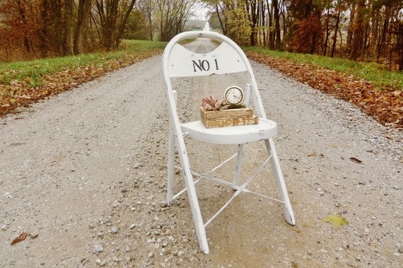 White Wooden Folding Chair - White with Number No. 1 Typography - Other Lettering Available