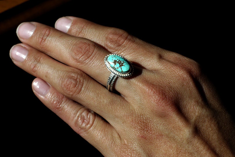 Sterling Silver Ring with No. 8 Turquoise (SIZE 6)