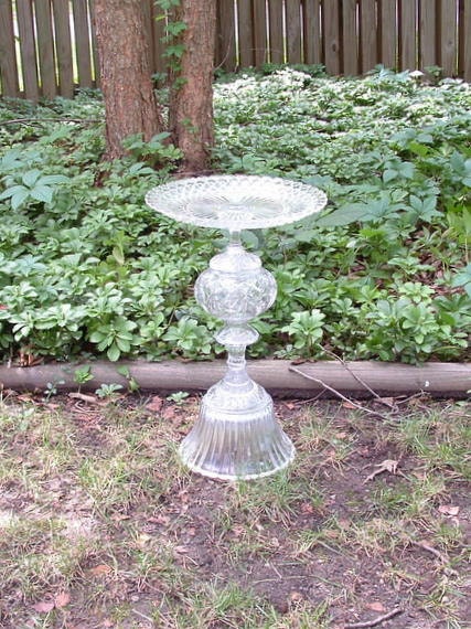 Tall, elegant, sophisticated, and gracious bird bath.  "The Marissa" is garden art sculpture made with repurposed glass.  Upcycled art.