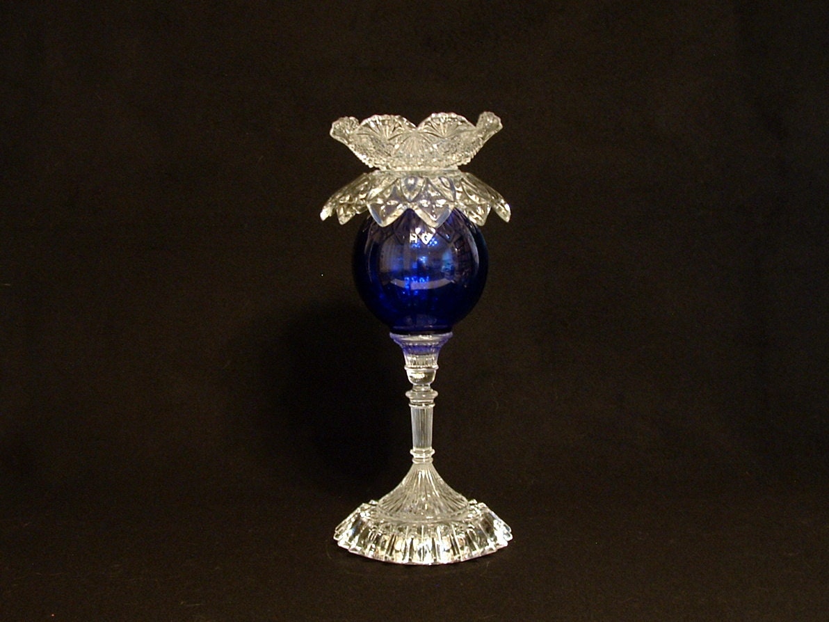 Vintage glass candle holder.  Garden art.   "The Blue Princess" is made with repurposed glass.