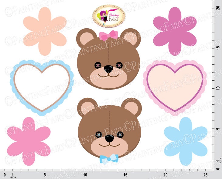Clipart Clip Art Cute clipart set Teddy Bear Baby Bears Scalloped Heart Label Girl Boy Digital Paper Paperpack Commercial Use Ok pf00020-12