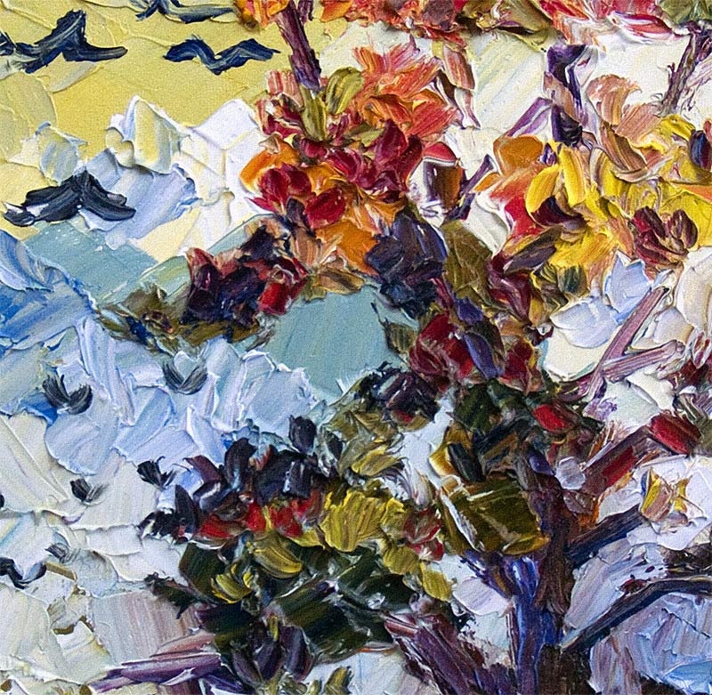 Impressionist Autumn Fire Tree 12 by 12  Original Oil Painting Palette Knife by Ginette