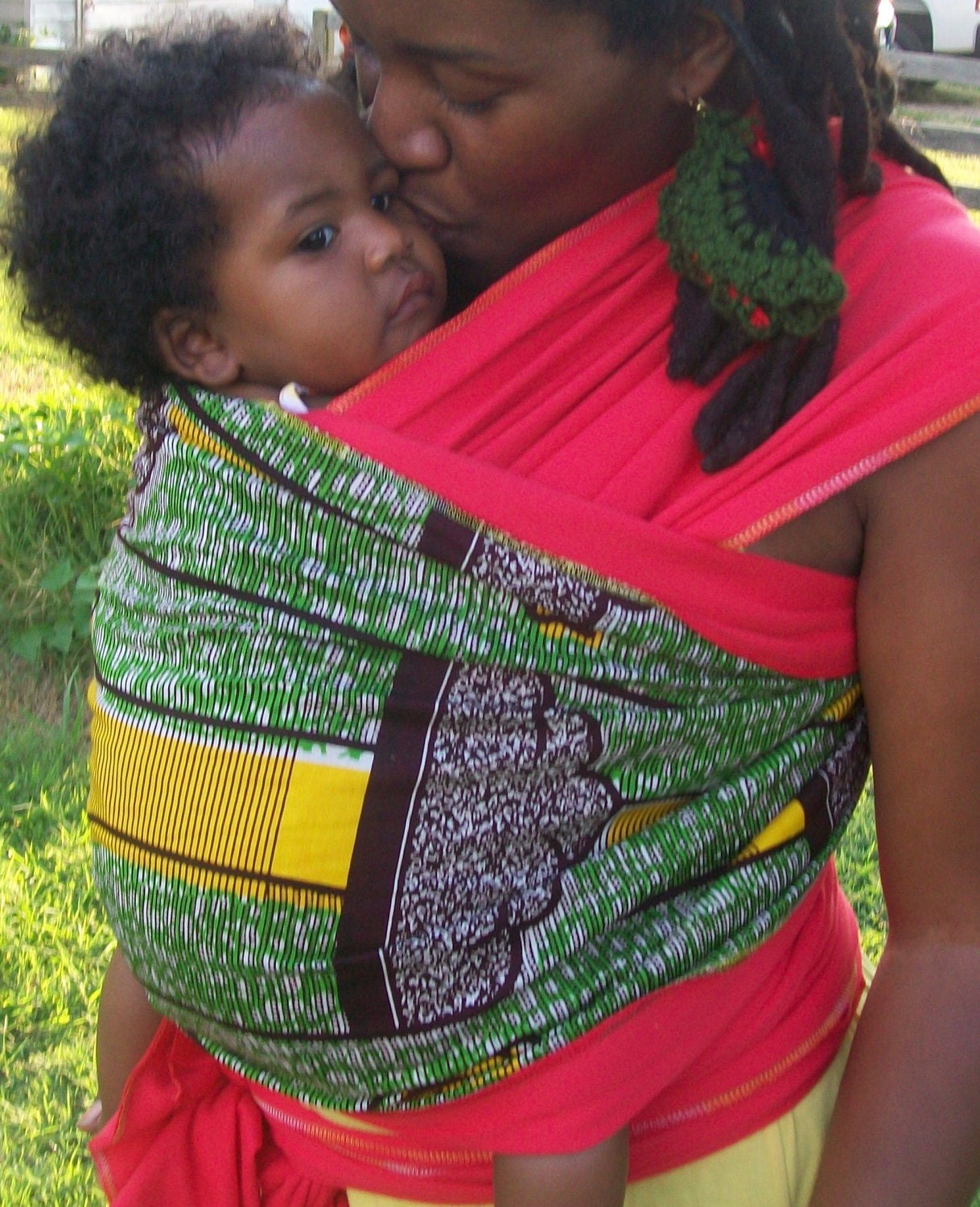 Red Green and Gold Wax Print Baby Wrap