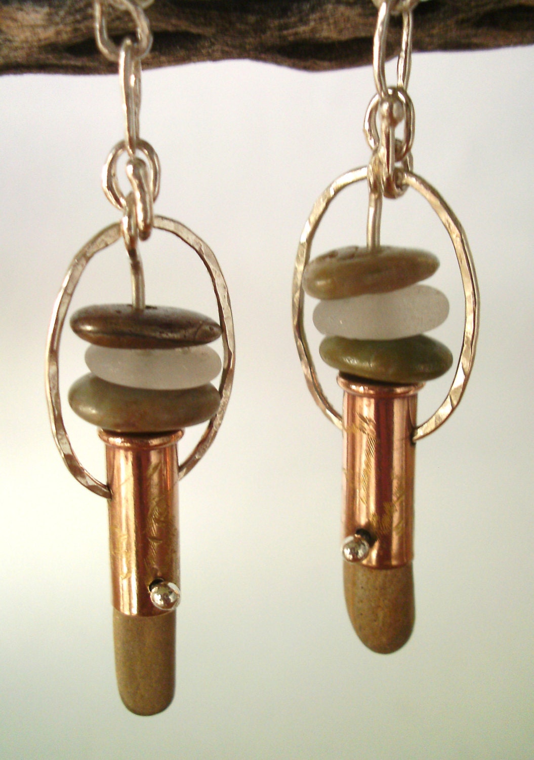 Earrings - Sterling Silver - Bullet Hoop - Beach Stone and Glass - Silversmith - RMD Designs